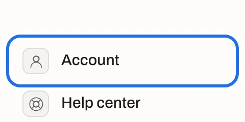 The lower sidebar with Account ringed, above Help center.