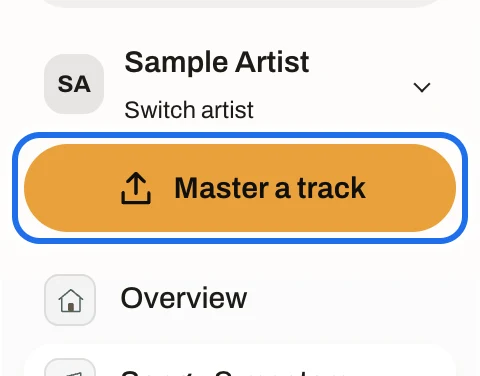 The sidebar with the Master a track button ringed, under the artist name.